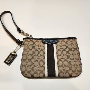 Genuine Coach Signature Canvas Wristlet Card Holder Wallet